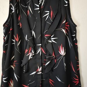 Ann Taylor Black and Red Floral Blouse